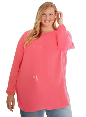 Legere Tunika Bluse mit langem Arm Pink / Fuchsia 52 / 54 Plus Size
