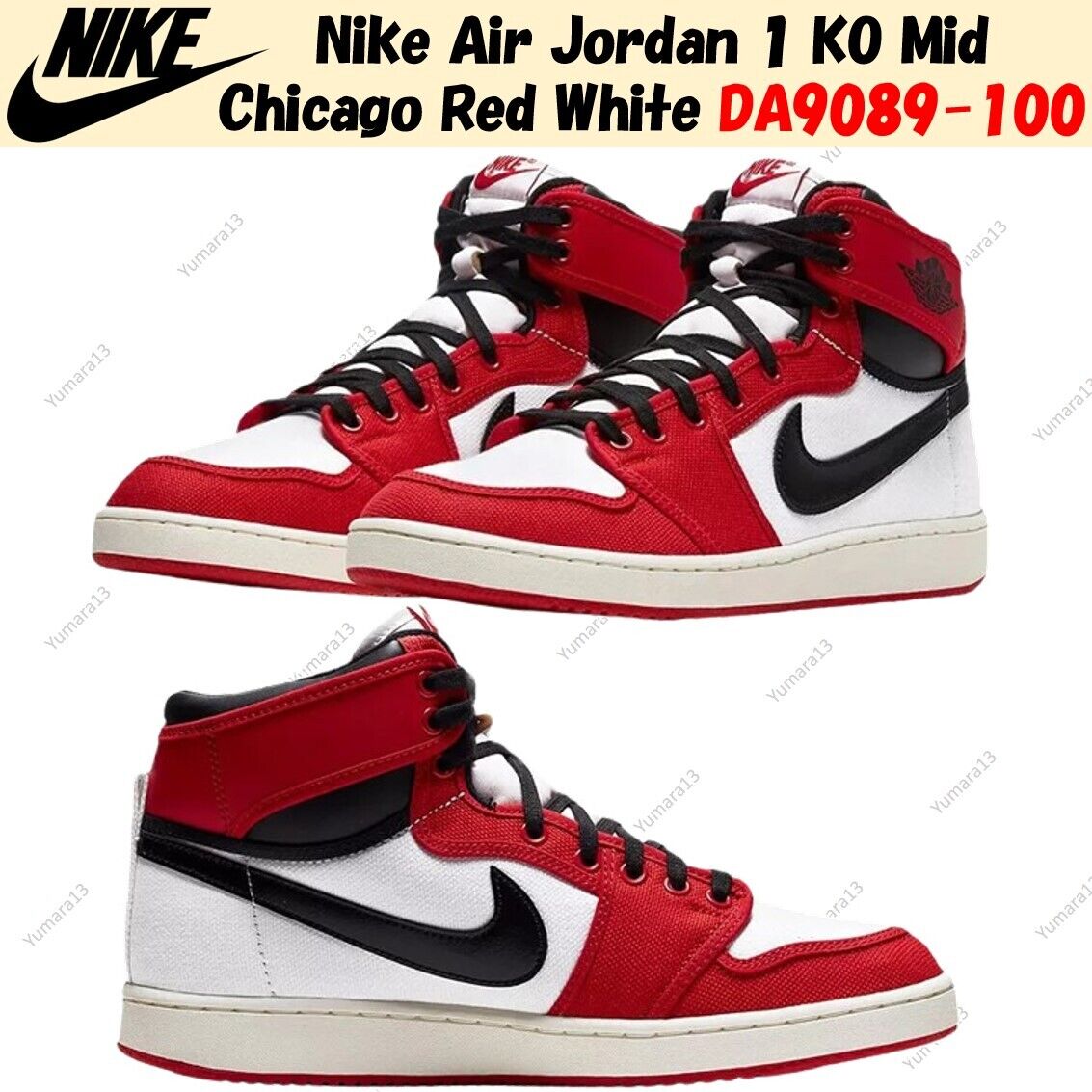 Nike Air Jordan 1 KO Mid Chicago Red White DA9089-100 Men's Nike Air Jordan 1 KO Mid Chicago Red White DA9089-100 Men's