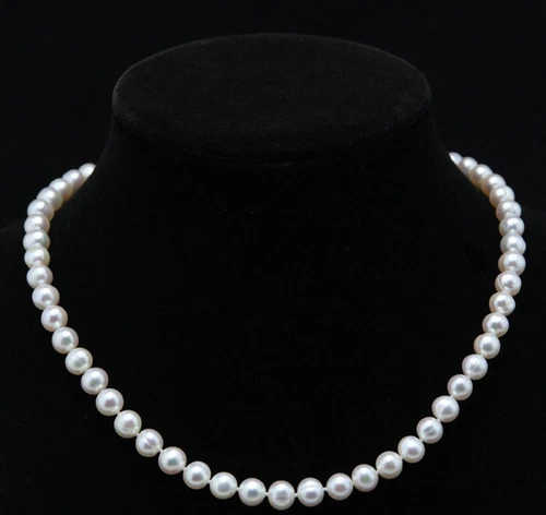 Véritable collier perle d'eau douce blanc naturel 7-8 mm 18" - Photo 4/13