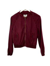 American Eagle Women Soft Shell Bomber Jacket Red Burgundy Zipped Regular Size S