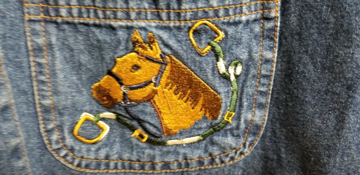 CASEY COLEMAN DENIM BARN JEAN JACKET HORSE EMBROIDERED