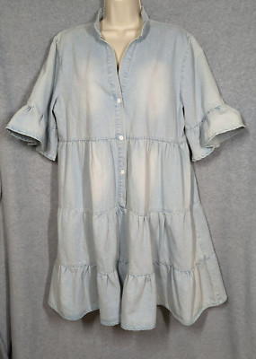 New Denim Dress XL Tiered Button Up Ruffles Oversized Cottagecore On Trend Boho