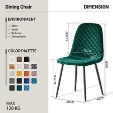 Image of Set of 2/4/6 Velvet/Suede/PU Dining Chairs Padded Seat Metal Legs Kitchen Home