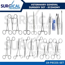 19 Pcs Veterinary General Surgery Set Economy With FREE Blades German Grade Kit
