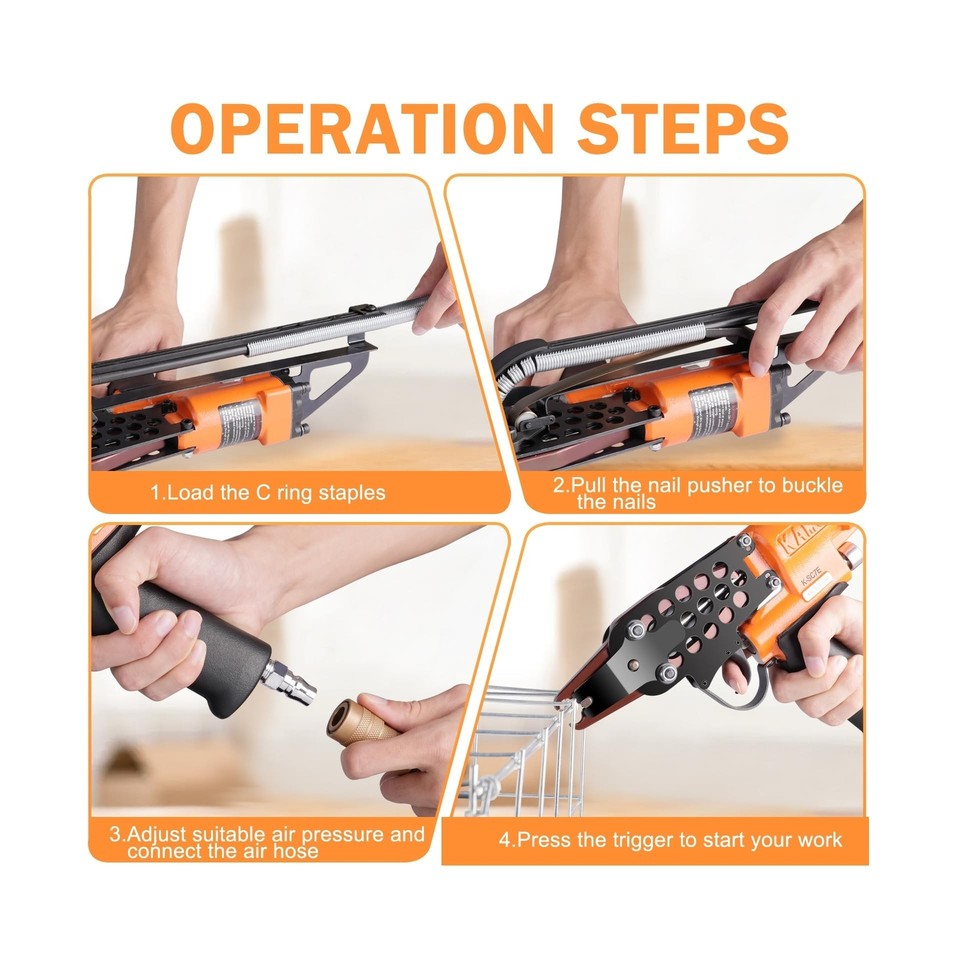 Mini Ring Gun Kamsin K-SC7E 15 Gauge Pneumatic Hog Ring Gun 3/4-Inch Crown Long Nose ...