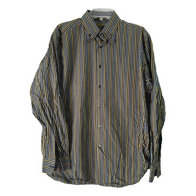 Equilibrio Mens Shirt Large Black Yellow Striped Long Sleeve Cotton Casual