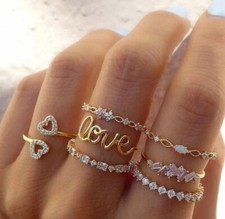 7 Pc Gold Stackable Love Heart Knuckle Rings Set for Women Gift Party Birthday