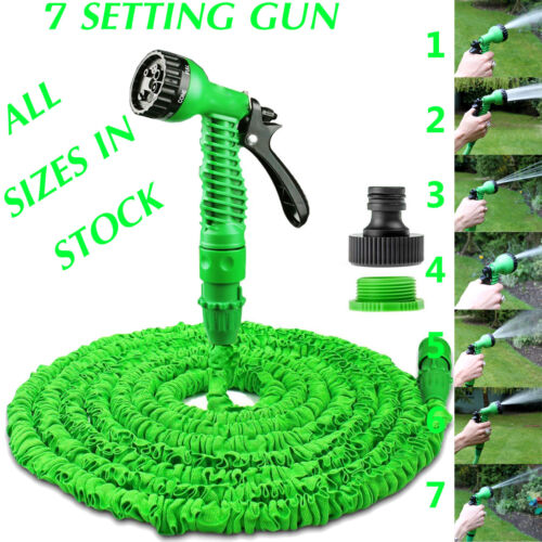 25-200FT LONG RETRACTABLE EXPANDABLE MAGIC GARDEN HOSE PIPE WITH SPRAY GUN GREEN - Picture 1 of 8