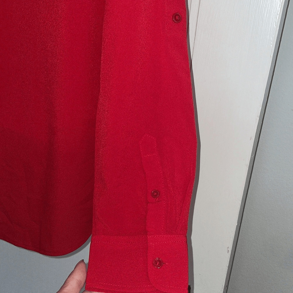Talbots red polyester long sleeved button down sh… - image 7