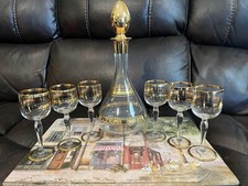 Vintage Gold Floral Band Cordial/Sherry Glasses with Decanter Set — listing 5
