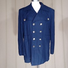 Coat Womens Medium Blue Dark VINTAGE Gold Metal Buttons Warm Classy Dressy Fancy