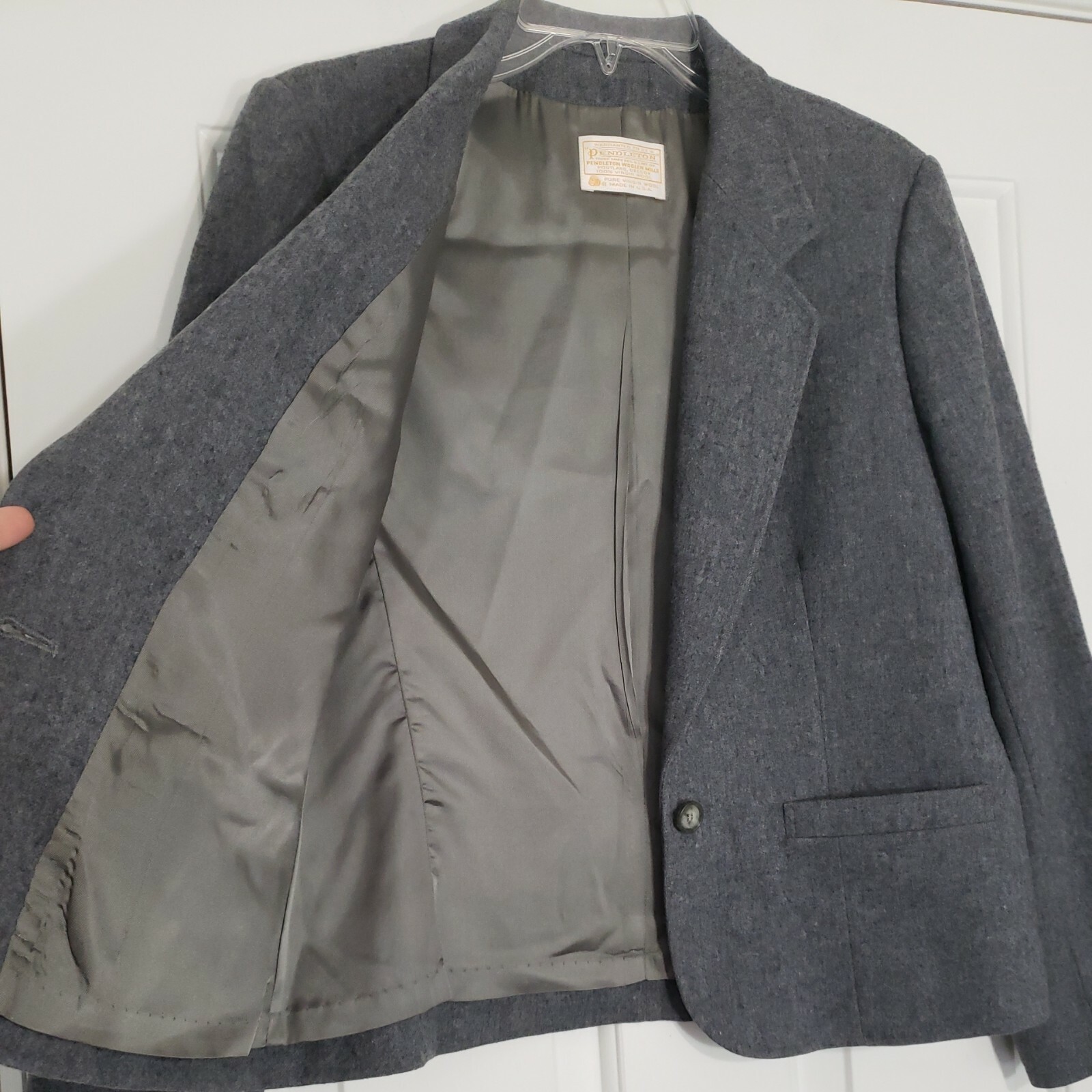 Pendleton Gray 100% Wool Blazer One Button Career… - image 5