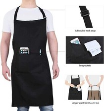 Adjustable Bib Apron Pockets Kitchen Cooking Apron Men Chef Work Tool BBQ Apron