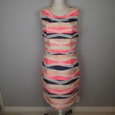 Trina Turk Size 12  Shift Dress Sleeveless Pink blue white orange  Neon Stripe