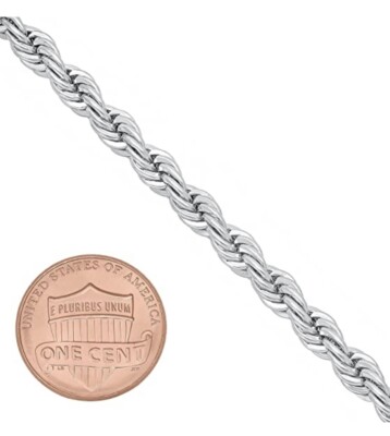 Rhodium Plated Super Thick 5MM 925 Sterling Silver Twisted Rope