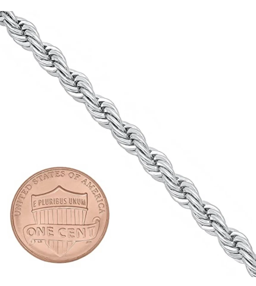 Collar de cadena de cuerda retorcida de plata de ley 925 de 5 mm súper grueso enchapado en rodio Foto 2 de 4