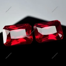 AA++ Natural Loose Gemstone Ruby Bloody Red Emerald Cut 16.50 Ct CERTIFIED Pair