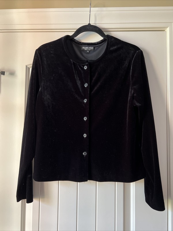ELLEN FIGG BLACK VELVET FEEL BUTTON UP JACKET TOP SZ 14