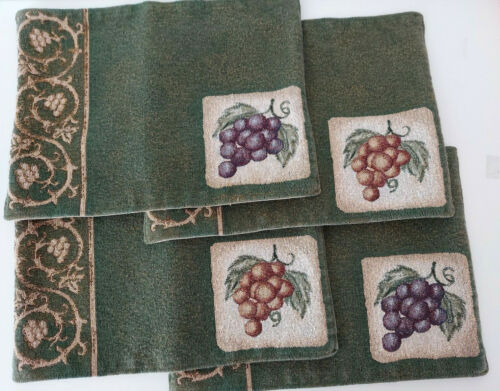 Lot of 4 Tapestry Green Placemats Purple Pink Grapes Vines Fruit 15x12" Tuscan - Picture 1 of 10