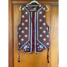 Vintage Men's Burgundy 100 Silk Vest Gold Tie Back Metal Buttons Regency Gothic
