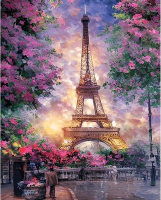 MXJSUA Eiffel Tower Painting by Numbers Adults, DIY Hand Painted Oil Painting