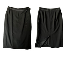 Banana Republic Wool Black Maxi Skrt Back Slit Tie Waist Satin Trim Sz 6 Career