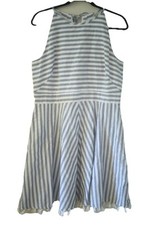 Eliza J Womens Plus Size 18 Gray Dress Cotton Lined Striped Fringe Tie Back
