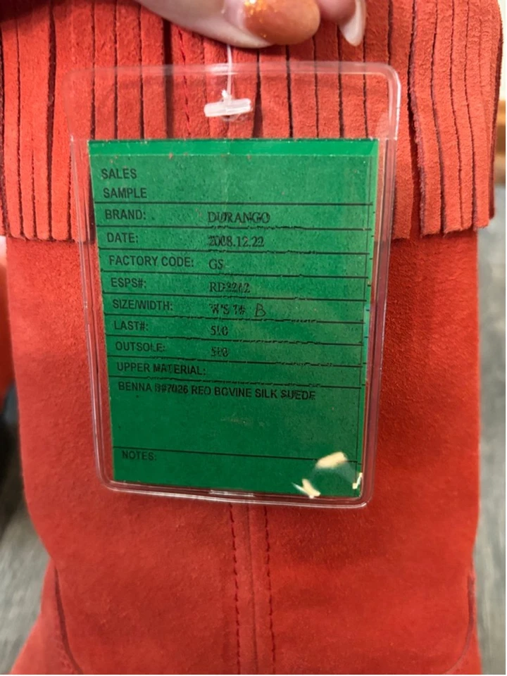 Durango Crush 红色麂皮绒条纹牛仔靴女式 7B 样品罕见西部 — 第 4/4 张图片