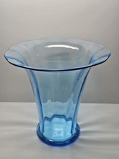 Large Unsigned Steuben Celeste Blue Optic Ribbed Art Glass Vase 1920's