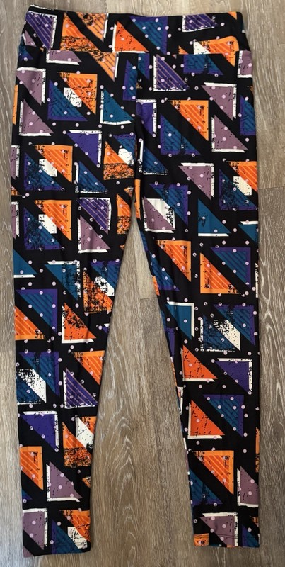 LuLaRoe Women's Leggings Size TC TALL & Curvy Black Multi Colored Geometric