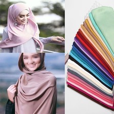 Seide Hijab Große Plain Maxi Schal Schal Kopf Wrap Sommer Elegante Premium