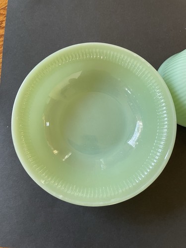 Fire King Green Jadeite Glass Jane Ray Round Bowl 6” Vintage Collectible