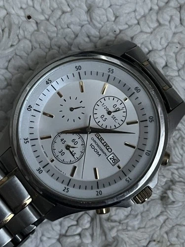Seiko Mens Chronograph 7T92-0NY0 40mm Silver Gold Vintage Stainless Steel