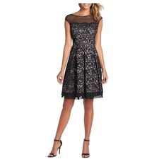 Eliza J Black Yoke Lace Fit and Flare Knee Length Dress Cotton Blend Tulle Sz 8