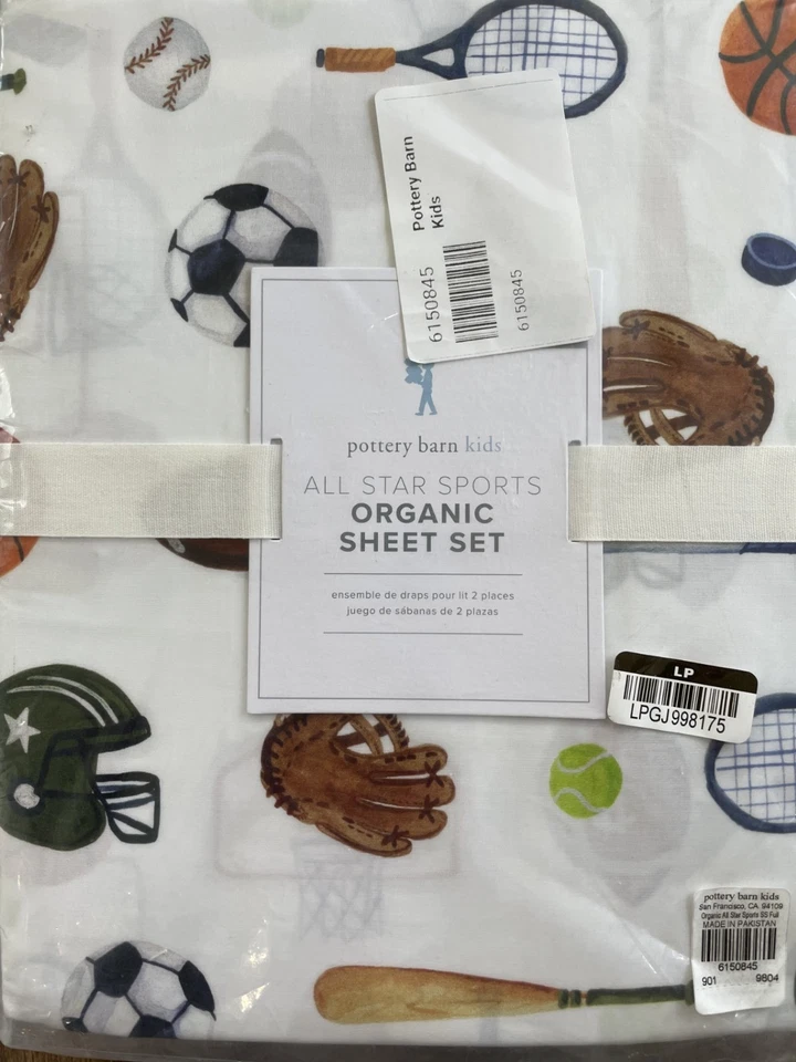 New Pottery Barn Kids All-Star Sports Organic FULL Sheet Set - Image 2 of 3