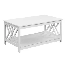 Pemberly Row Modern Coffee Table with Shelf in White Wood Finish