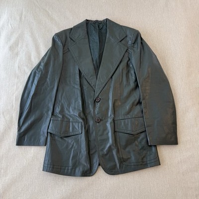 Vintage Damen Lederjacke Größe 10 Blazer Dunkelgrün EU 38 Zweiknopf Tasche