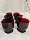 Vintage Ruby Red Honeycomb Glasses Anchor Hocking Georgian 3" Set Of 6 #3
