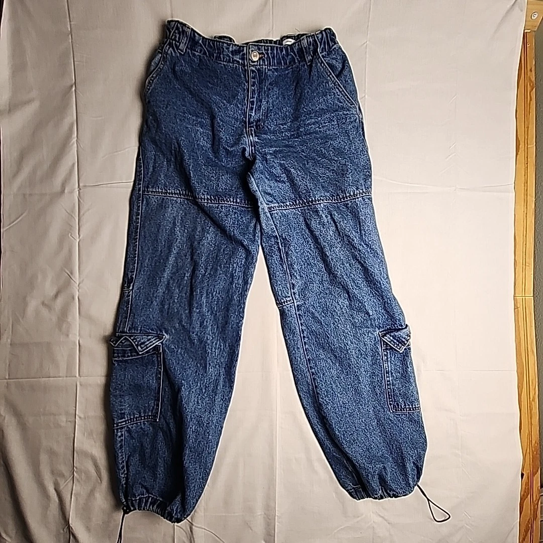 Pantalones de chándal de mezclilla Forever 21 talla 28 puños elásticos cintura bolsillos de carga novio