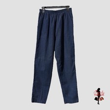 VTG 70s 80s Womens MEDIUM Corduroy HighRise Pants Straight Leg Pockets Navy Blue