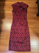 Red  Black Brocade Cheongsam Style Dress   EU Size 11 Approx. Women  s US 6  8 