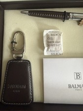Balmain Kugelschreiber und Schlüssel Anhänger Braunebox Vintage Original Box Neu