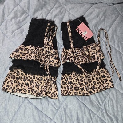 Leopard print/black SHEIN y2k leg warmers with ties brand new
