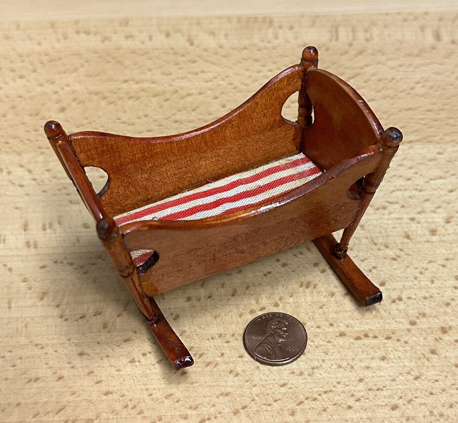 Vintage Artisan Dollhouse Miniature Baby Crib Rocking Cradle Nursery ...