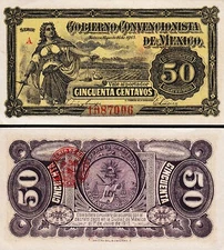 Mexico 50 Centavos 1915, aXF, Revolutionary, Gobierno Convencionista, P-S882