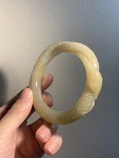 56.6mm Natural Mongolian Jade Bangle Sulpture / SheTeiCui Jade/Fine Hand-Carved