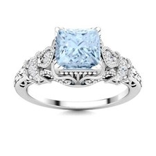Aquamarine Gemstone Solitaire with Accents Ring Jewelry 925 Sterling Silver US 7