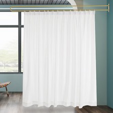White Privacy Partition Curtain With Gold U-Shaped Wall-Mounted Bracket 2.2m