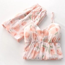 Women Floral Lace Trim Camisole Shorts Pyjama Set Cute Built in Bra Vest Pocket