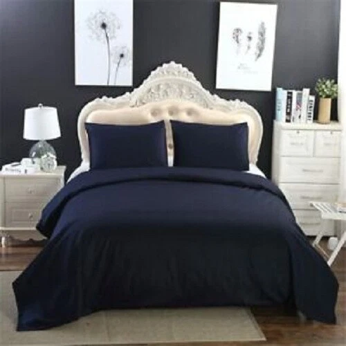 4 PC Sheet Set/3 PC Duvet Set/Fitted Sheet 600 TC Egyptian Count Navy Blue Solid - Image 2 of 3